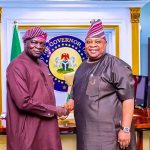 GOVERNOR ADELEKE GREETS EX-GOVERNOR OYINLOLA AT 74